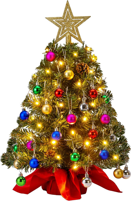 24 duim/2 vt vooraf beligte Kersboom met warm liggies, hulstbessies, dennebolversiering