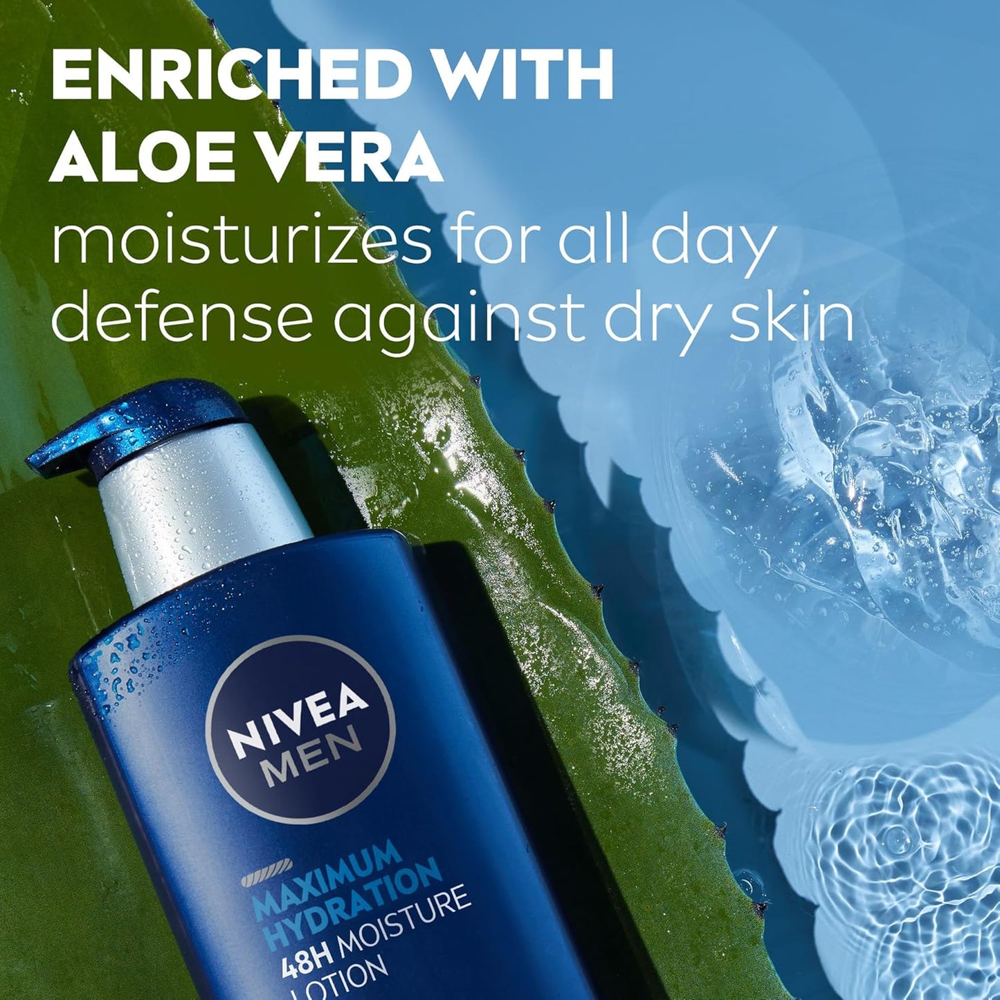 NIVEA MEN Maximum Hydration 48-Hour Moisture Body Lotion for Dry Skin, Aloe Vera Lotion for Men, 3-in-1 Body, Face and Hands, Dermatologically-Tested, 16.9 Fl Oz Bottle (3PK)