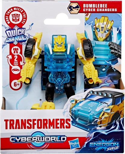 Transformers CYBERWORLD Bumblebee Cyber Changers Energon Surge 4-Inch Action Figure Quick Change to Car Mode - Robot Toys (Kids 6+)