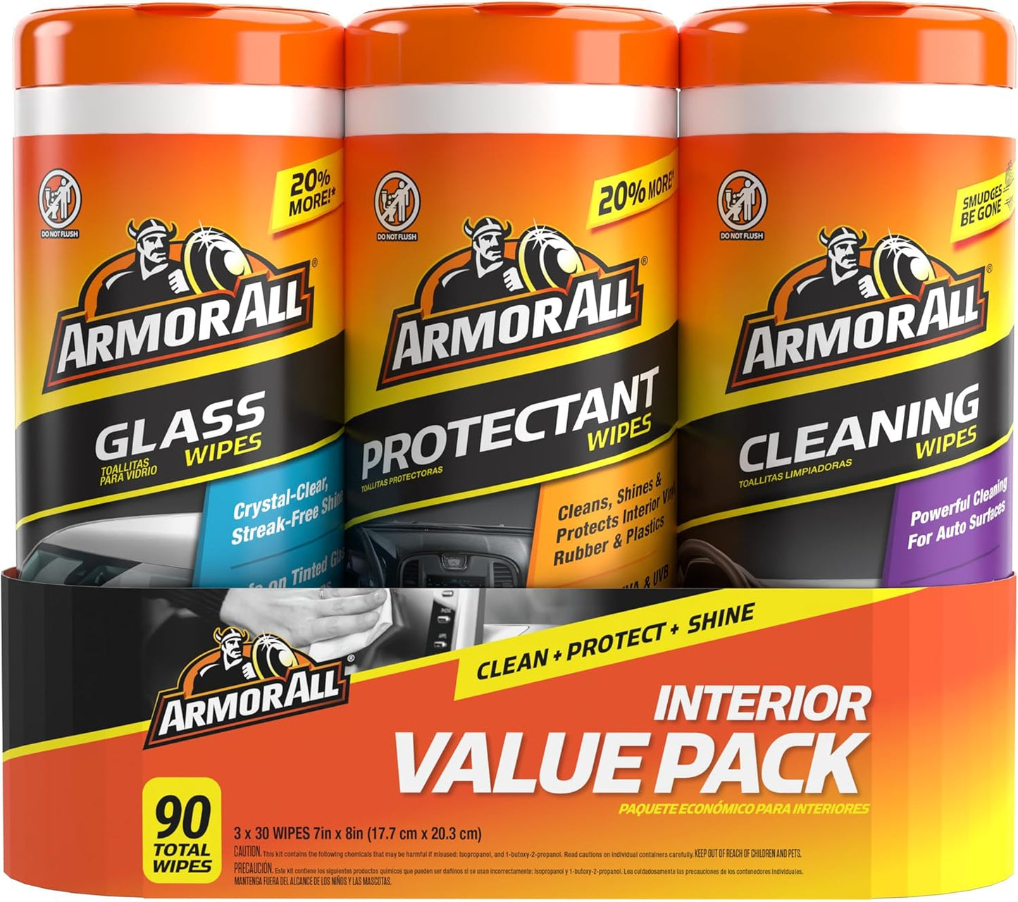 Armor All Beskermer, Glas- en Skoonmaakdoekies, Doekies vir Motorbinne- en Motorbuitekant - (Pak van 3)
