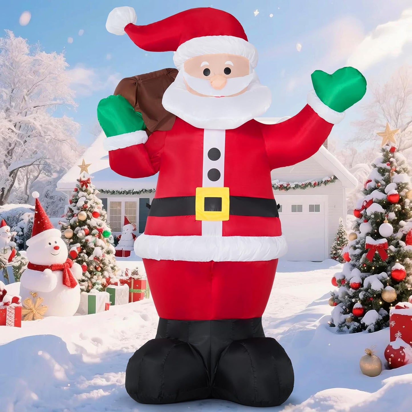 (6FT) Christmas Inflatable Santa w/ Gift Bag, Blow Up Decorations with Build in LEDs Decor