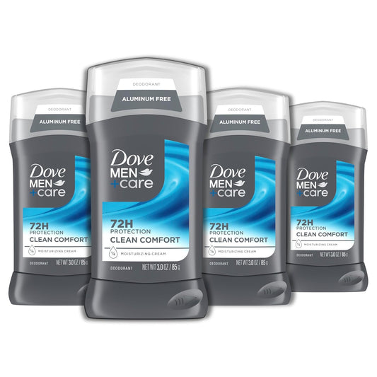 DOVE MEN CARE Deodorant Stick for Men Clean Comfort Aluminum Free 72-Hour Odor Protection Moisturizing Cream 3 oz (Pack of 4)