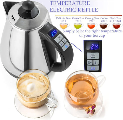 Mixpresso Elektriese Ketel Temperatuurbeheer, Warmwaterketel Elektries, Koordloos 1 Liter Kapasiteit, Hou Warm & LED-aanwyser, Outomatiese Afskakeling, Droogkookbeskerming, Vlekvrye Staal Elektriese Ketel