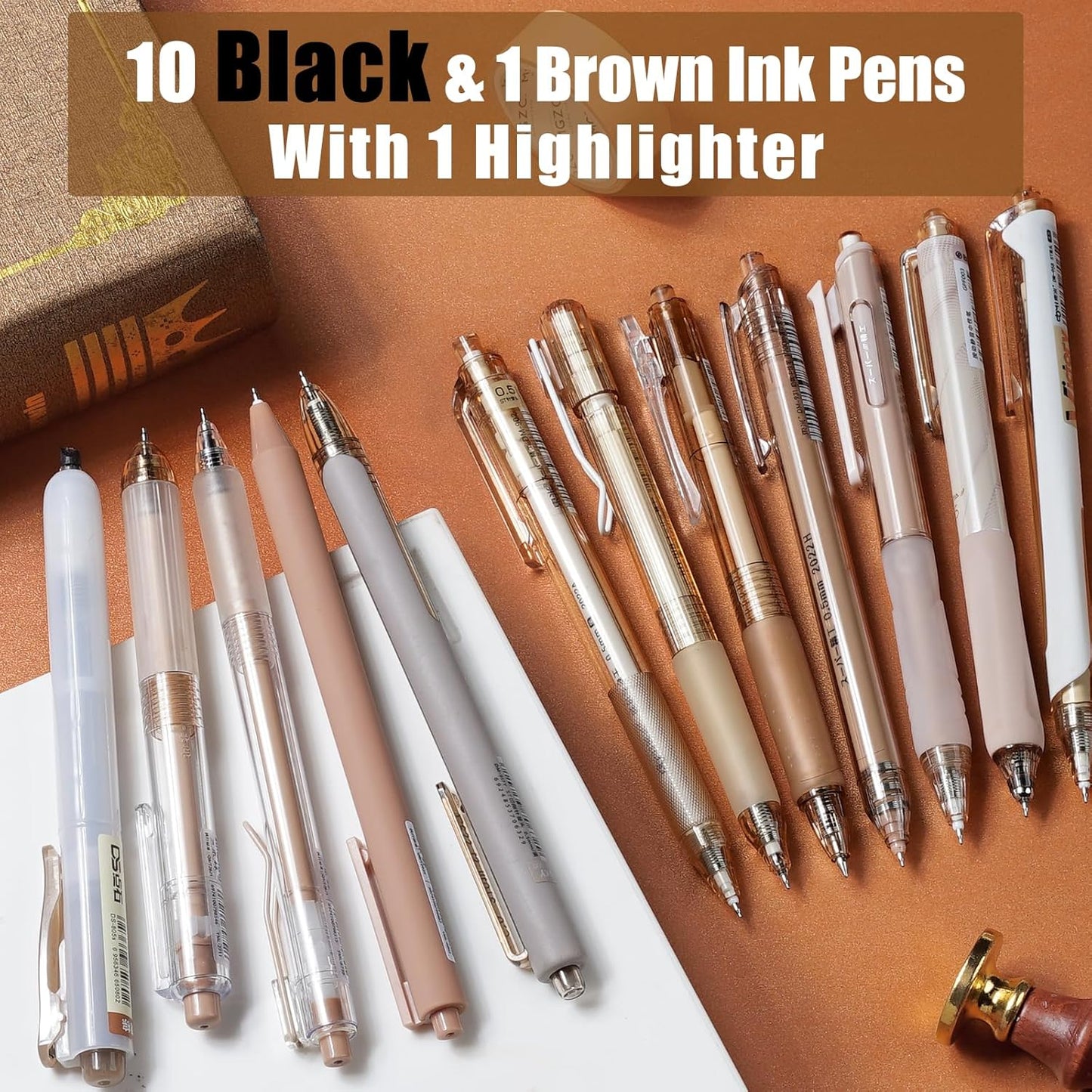 Moor Series Gel Pens, Aesthetic Black & Brown Ink Pens w/ 0.5 mm Fine Point School Office Supplies Neutral Beige Desk Accessories - Set of 12