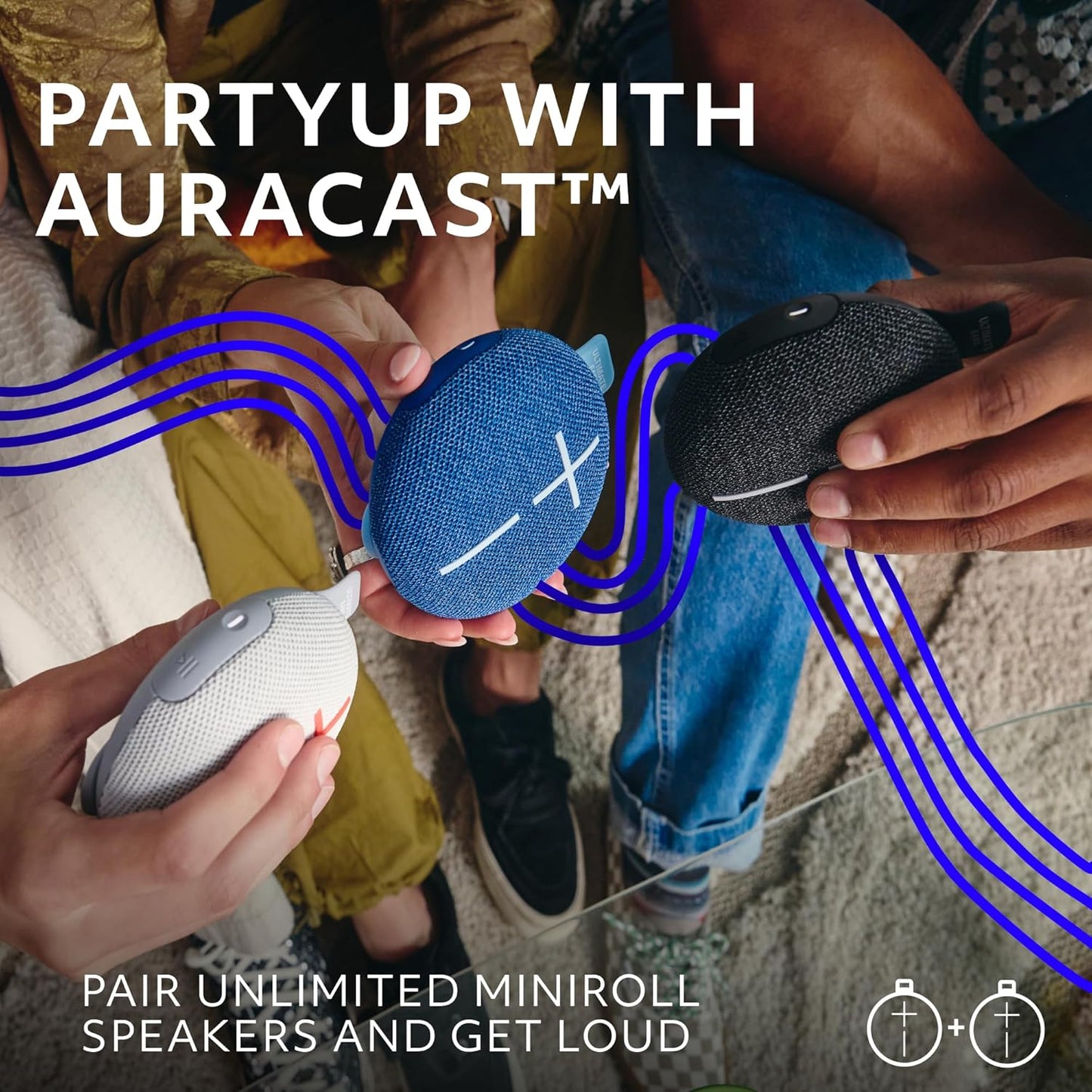Ultimate Ears MINIROLL Ultra-Portable Waterproof Bluetooth Speaker, Big Bass, IP67 Dustproof, 131 ft Range - Gentle Blue