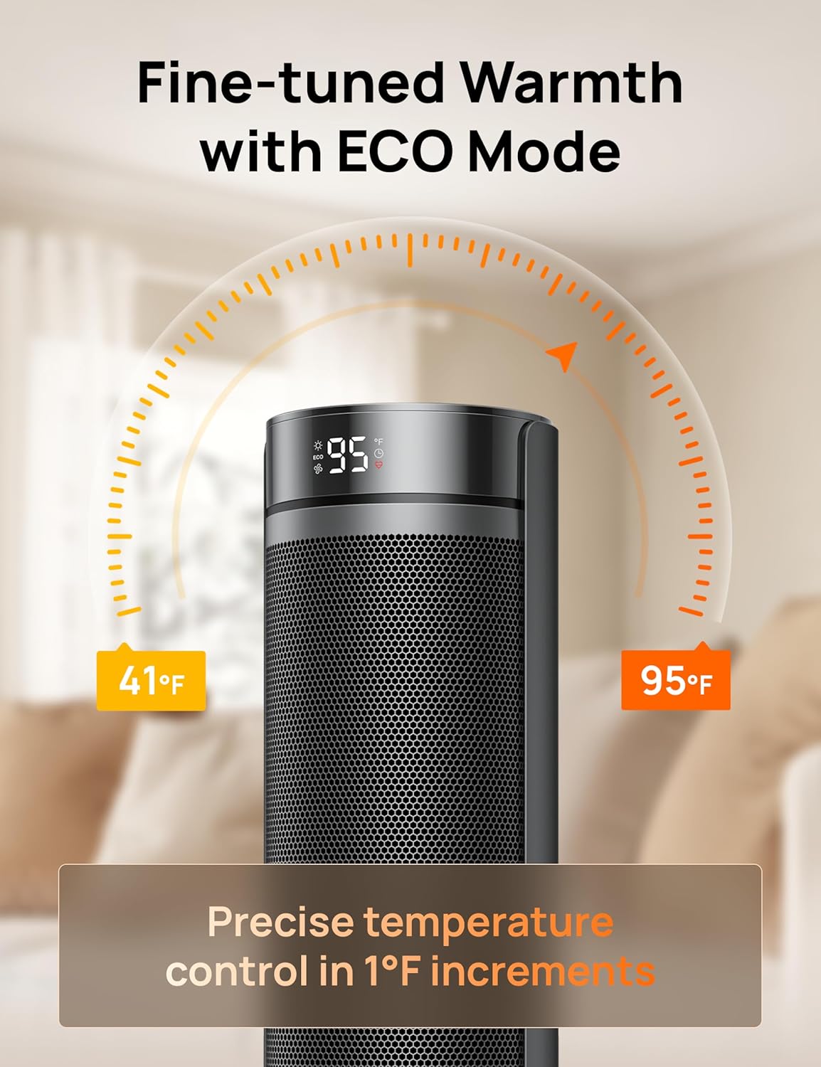 23" Ruimteverwarmer vir Groot Kamer Binnenshuise Gebruik, 8 Veilige Beskerming Toring, 70° Ossillasie, PTC Keramiek met Termostaat en Afstandbeheer, Stil, 12H Aanskakeltydhouer - Swart