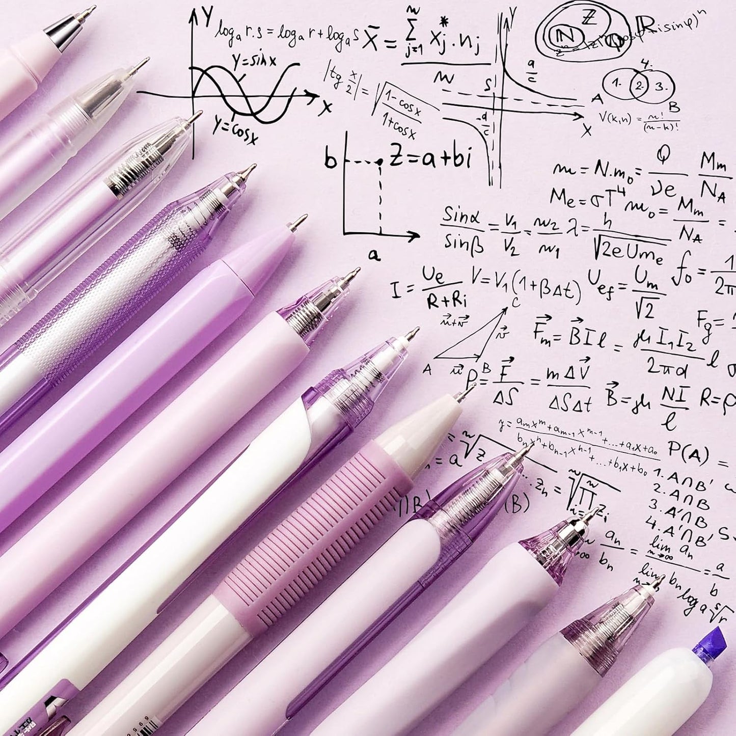 Lavender Series Gel Pens, Black & Purple Ink Writing Pens with 0.5 mm Smooth Fine Point, School Office Stationery Supplies Desk Accessories Gifts for Women, Set of 12