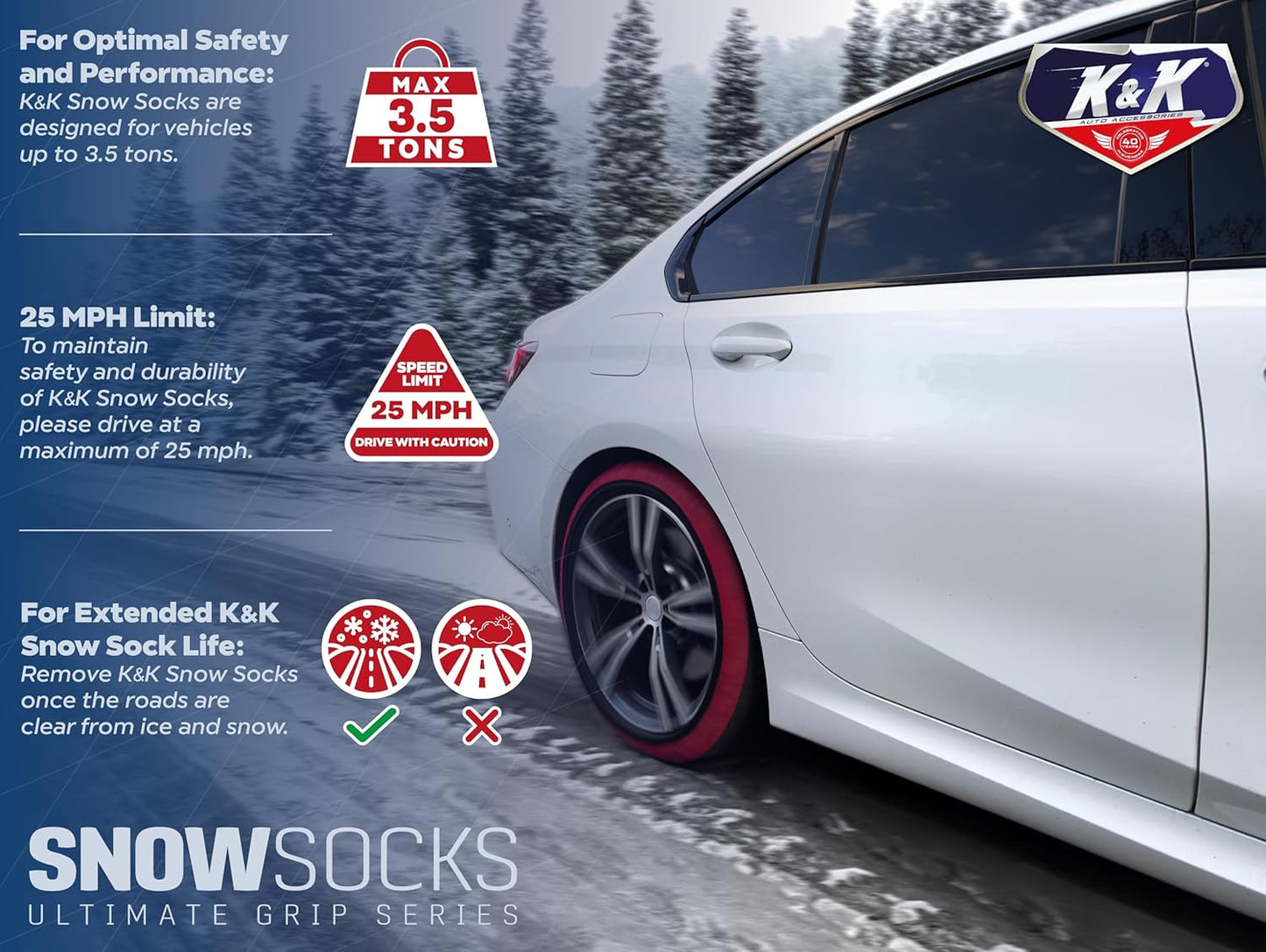 Snow Socks for Tires Pro Series Ultimate Grip Snow Traction Device - Cars/SUVs Winter Emergency (4XLarge)