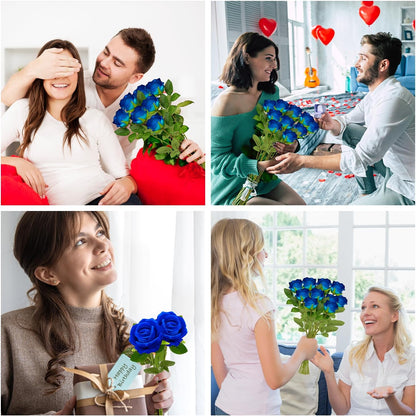 50 PCS Bulk Royal Blue Artificial Flowers, Fake Velvet Blue Roses W/ Stems