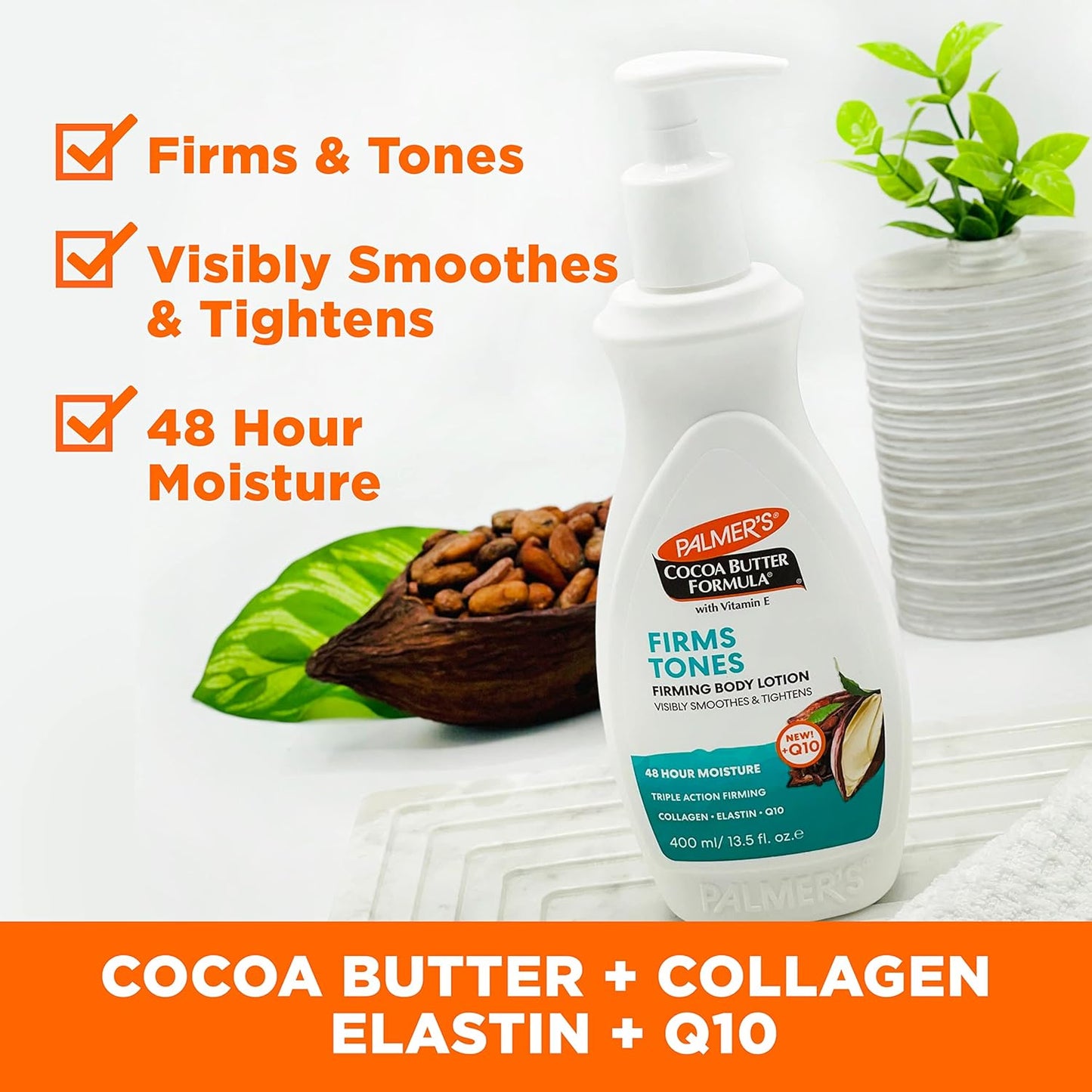 Palmer's Cocoa Butter Formula Skin Firming Body Lotion, Toning & Tightening Cream with Q10, Collagen & Elastin - (13.5 Oz.)