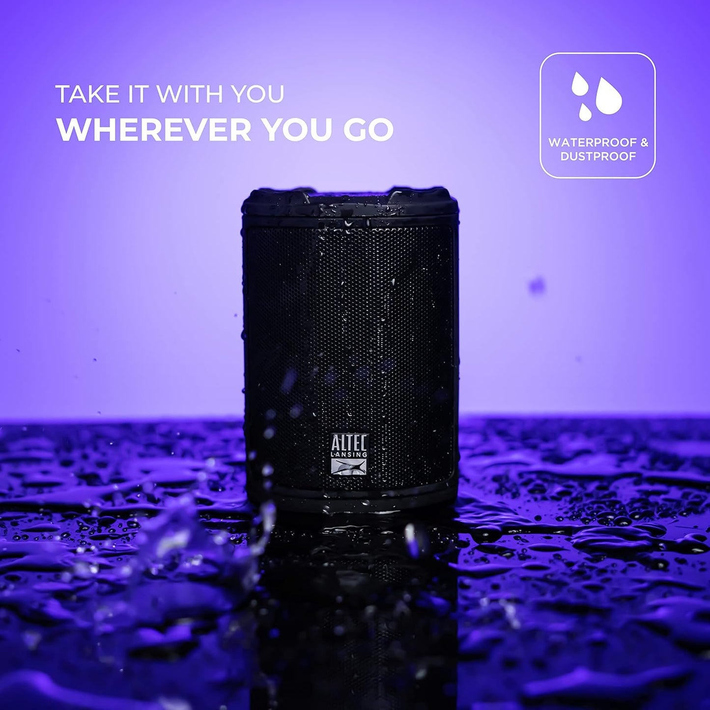 Altec Lansing - HydraMotion Draadlose Bluetooth Luidspreker met 360 Grade Klank, Draagbaar IP67 Waterdig vir Buite, Skokbestand, Sneeubestand, Allesbestand, 12 Uur Speeltyd (Swart)