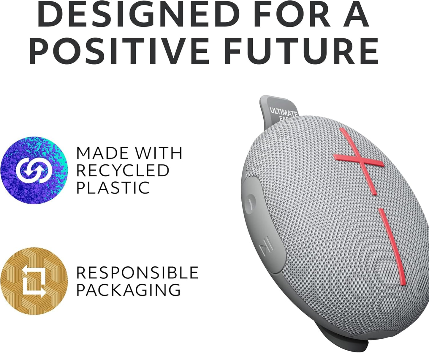 Ultimate Ears MINIROLL Ultra-Portable Waterproof Bluetooth Speaker, Big Bass, IP67 Dustproof, 131 ft (40 m) Range - Revive Grey