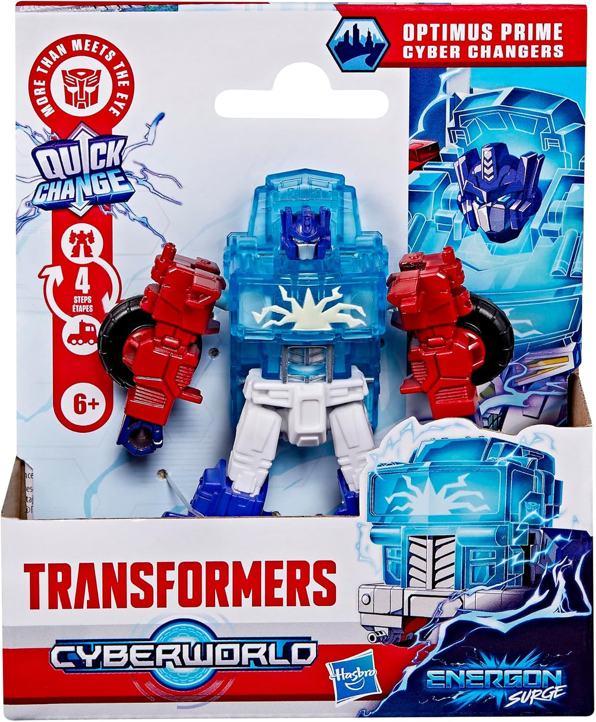 Transformers CYBERWORLD Optimus Prime Cyber Changers Energon Surge 4-Inch Action Figure Quick Change to Truck Mode - Robot Toys (Kids 6+)