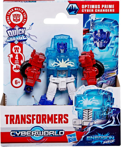 Transformers CYBERWORLD Optimus Prime Cyber Changers Energon Surge 4-Inch Action Figure Quick Change to Truck Mode - Robot Toys (Kids 6+)