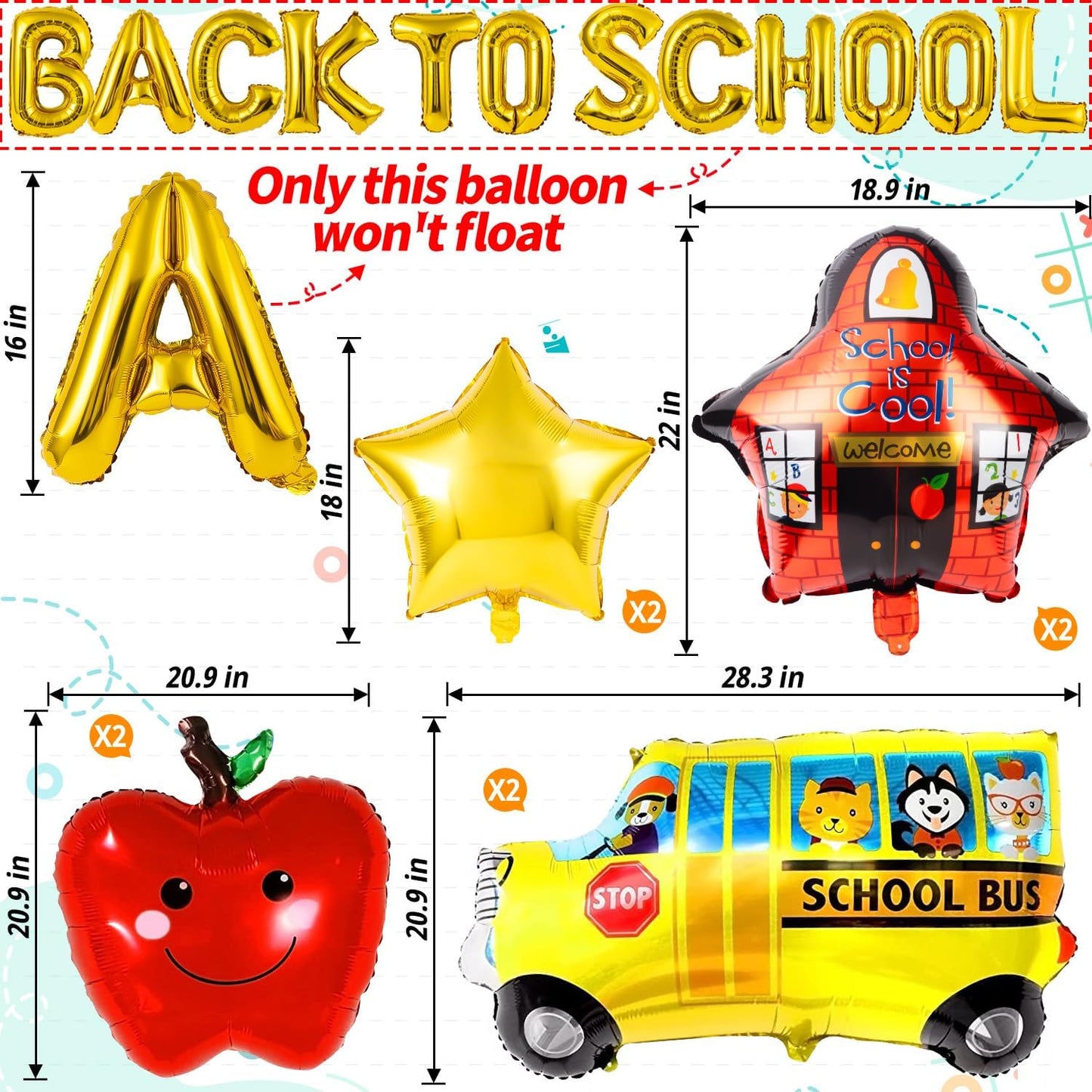 20Pcs Back to School Welcome School Bus Foils Balloons - Party Decoration
