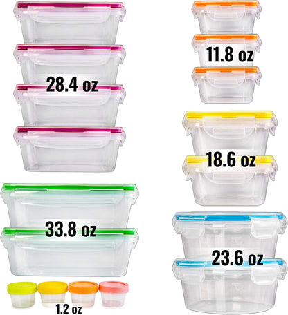 Fullstar 34-Stuk Plastiek Voedselbergingshouers met Dekels (17 Houers & 17 Dekels) - Lekvry, BPA-vry, Maaltydvoorbereidinghouers, Herbruikbare Middagetebergingsstel vir Kombuisorganisasie (Pak van 34)