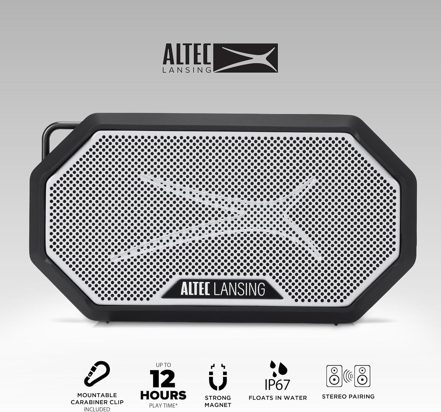 Altec Lansing x Las Vegas Raiders - Draagbare Bluetooth-luidspreker HYDRAMINI 2.0, IP67 Waterdig, 8W Uitset, 12h Speeltyd, USB-C Vinnig Laai, Stemassistent-integrasie (Las Vegas Raiders)