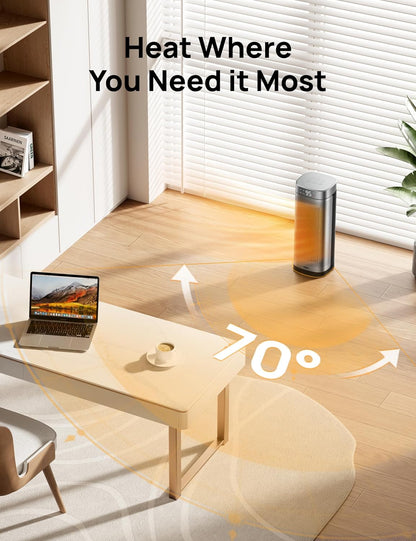 1500W Vinnige Verhitting Draagbare Verhittingstoestelle m/ Afstandbeheer, Groot PTC Keramiek Elektries, 12H Aanskakel-/Afskakeltydbeheer, 70° Ossillasie, Oorverhittingbeskerming, Veiligheidsverhitting – Silwer