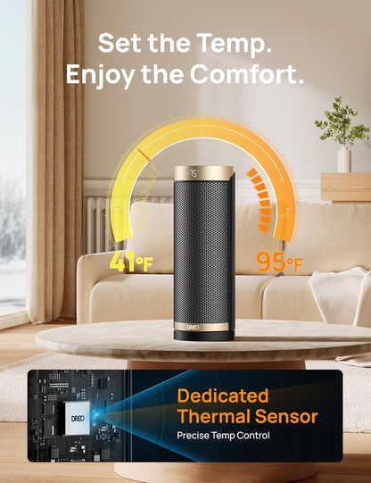 Ruimteverwarmer, 1500W elektriese verwarmers vir binnenshuise gebruik m/ Termostaat, 70° Ossillasie, 8 Veiligheidsbeskermings, 5 Modusse, Afstandbeheer, 12H Aanskakeltydhouer