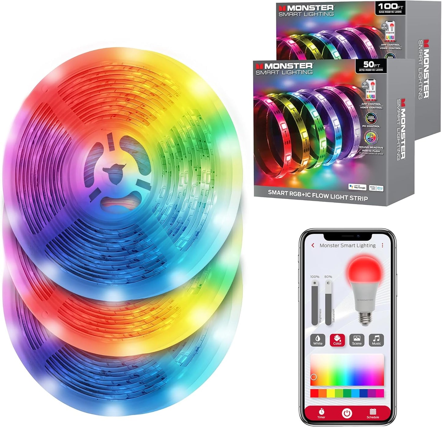 Monster Smart RGB+IC LED Strip Lights 150ft – Sound Reactive Strip Lights for Bedroom, App & Voice Control, RGB Light Strip for Room, Alexa Google Home, Razer Chroma Sync - 810 RGB+IC LED Lights