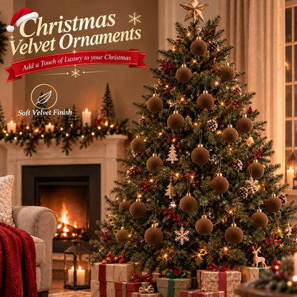 15 Pcs Brown Velvet Ornaments, 3.15" Large Velvet Balls for Christmas Tree