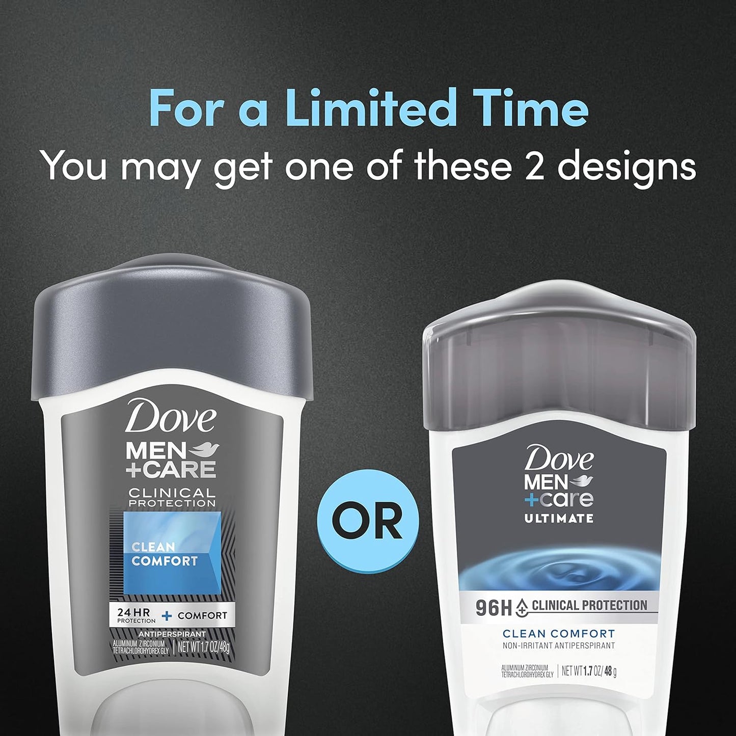 DOVE MEN CARE Clinical Protection Antiperspirant Clean Comfort Stick 96-Hour Sweat and Odor Protection Moisturizing Cream 1.7 oz (2ct)