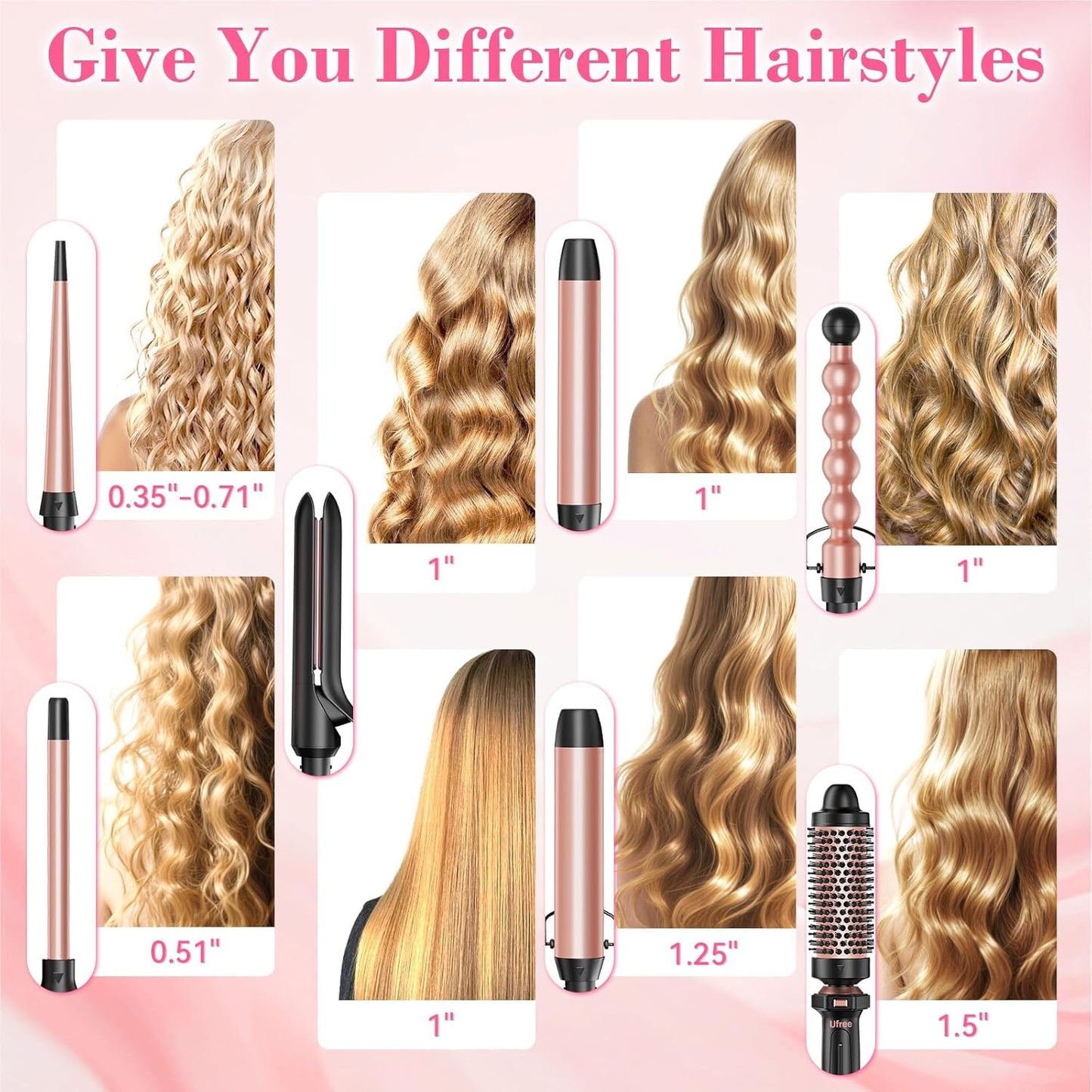 7-in-1 Curling Iron Set with Interchangeable Ceramic Barrels, Curling Wand Set with Thermal Brush, Hair Straightener and Wand Curling Iron, Versatile Styling Hair Curlers Set, Gifts for Women