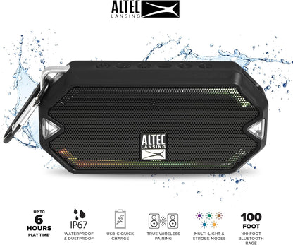 Altec Lansing - HydraMini koordlose Bluetooth-luidspreker, IP67 waterdigte USB C herlaaibare battery met 6 uur speeltyd, kompak, skokbestand, sneeubestand, allesbestand (swart)