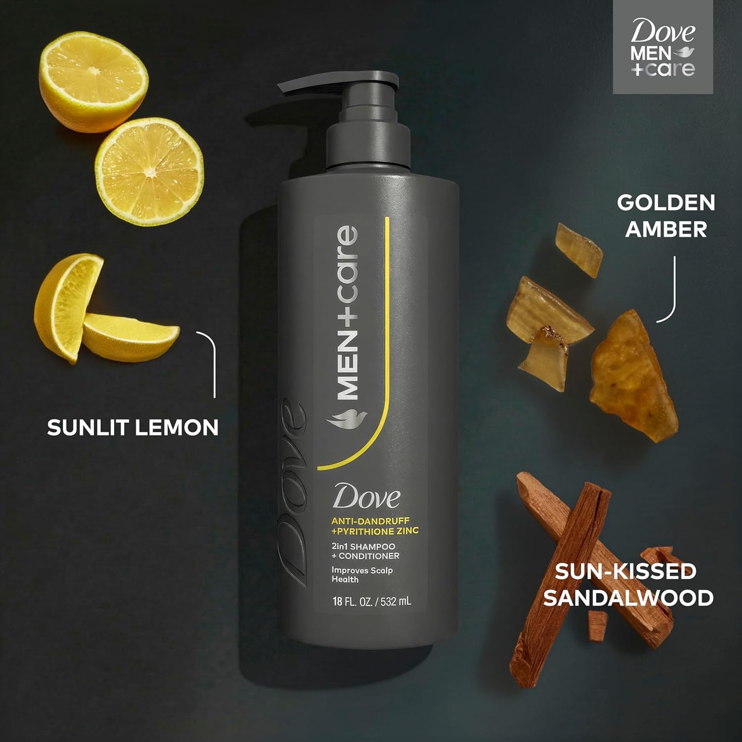 DOVE MEN+CARE 2-in-1 Shampoo + Conditioner Anti-Dandruff to Improve Scalp Health, w/ Pyrithione Zinc, 18 oz (2 CT)