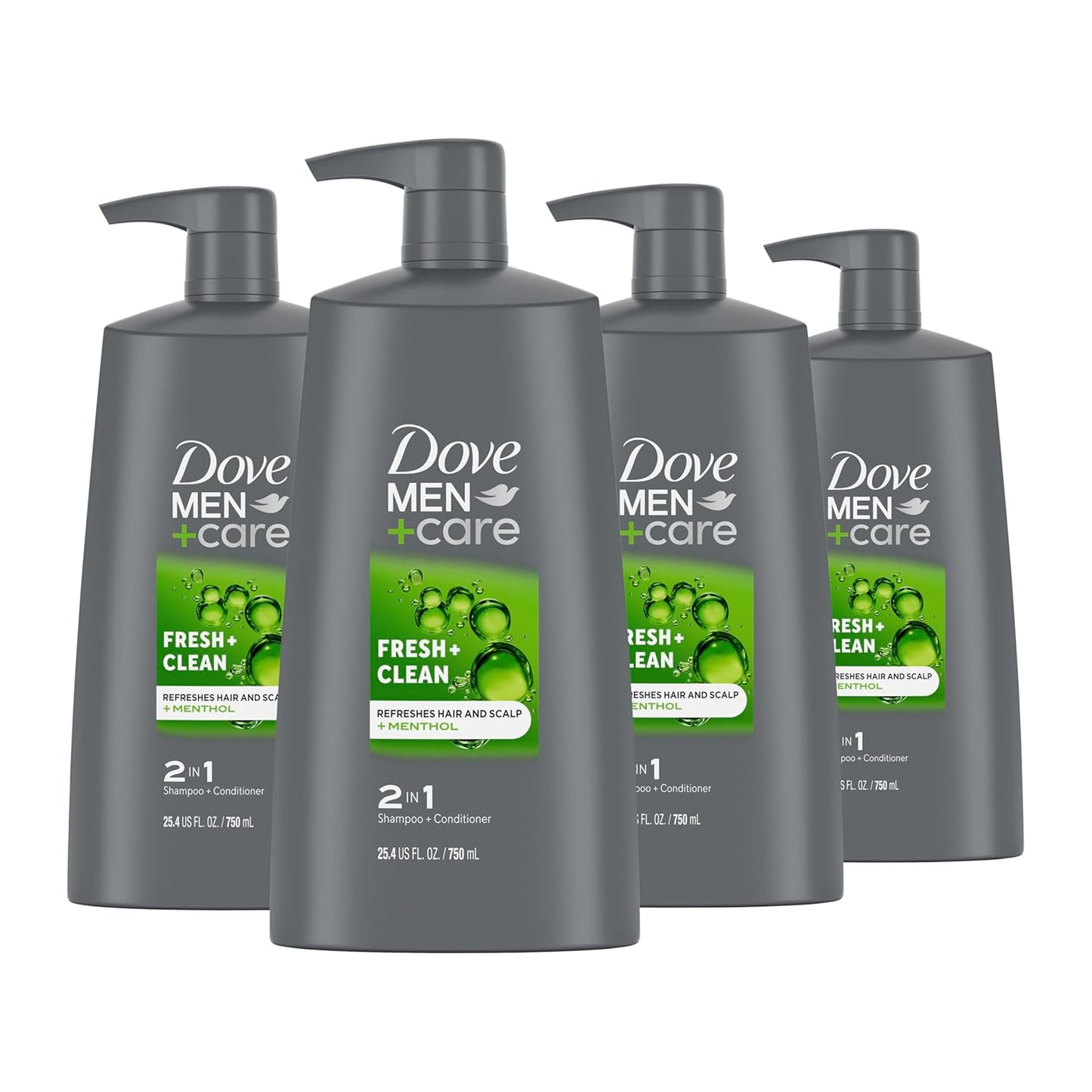 DOVE MEN CARE 2-in-1 Shampoo and Conditioner - Fresh and Clean Nourishes and Invigorates Helps Strengthen Hair 25.4 oz (4ct)