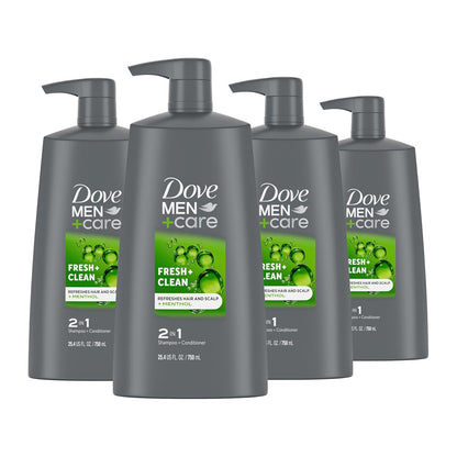 DOVE MEN CARE 2-in-1 Shampoo and Conditioner - Fresh and Clean Nourishes and Invigorates Helps Strengthen Hair 25.4 oz (4ct)
