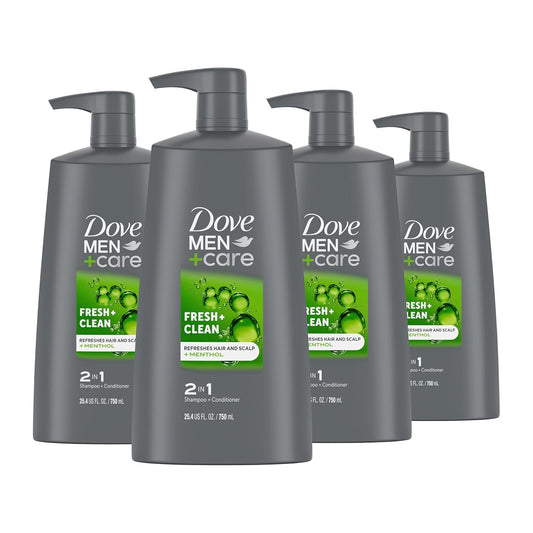 DOVE MEN CARE 2-in-1 Shampoo and Conditioner - Fresh and Clean Nourishes and Invigorates Helps Strengthen Hair 25.4 oz (4ct)