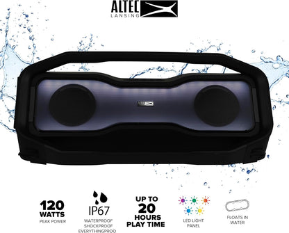 Altec Lansing Rockbox XL 2.0 Draagbare Bluetooth Draadlose Luidsprekers met LED-ligte, IP67 Waterdig en Duursaam vir Buitelug, 20 Uur Battery met Toepbeheer