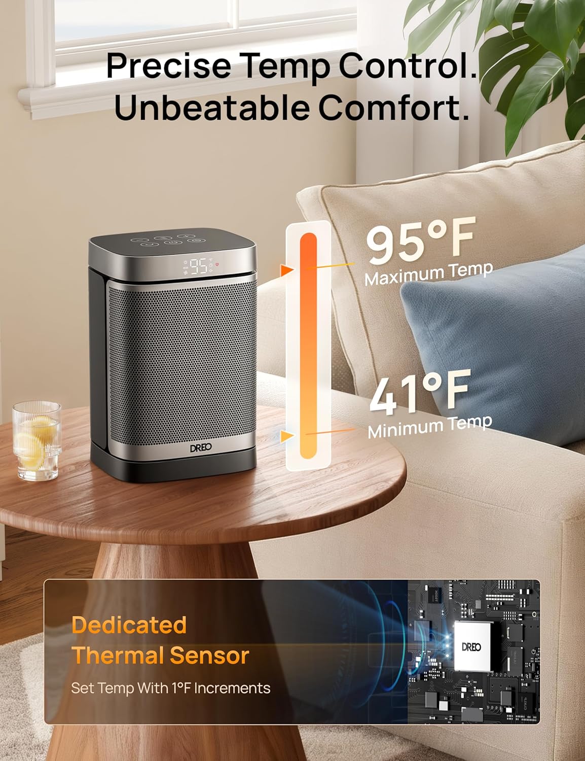 Draagbare Atom Een Ruimteverwarmer met Afstandbeheer, 70°Ossillerend met Digitale Termostaat, 1500W PTC Keramiek, 12h Tydhouer, Stil Veiligheidsverhitting - Silwer