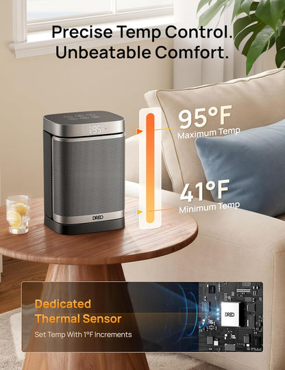 Draagbare Atom Een Ruimteverwarmer met Afstandbeheer, 70°Ossillerend met Digitale Termostaat, 1500W PTC Keramiek, 12h Tydhouer, Stil Veiligheidsverhitting - Silwer