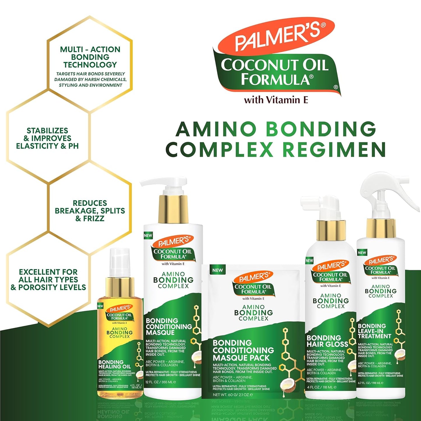 Palmer's Amino Bonding Complex Hair Oil, Healing Treatment w/ Coconut Oil & Vitamin E, Heat Protectant, Anti Frizz, Adds Shine - All Hair Types (4 fl oz)