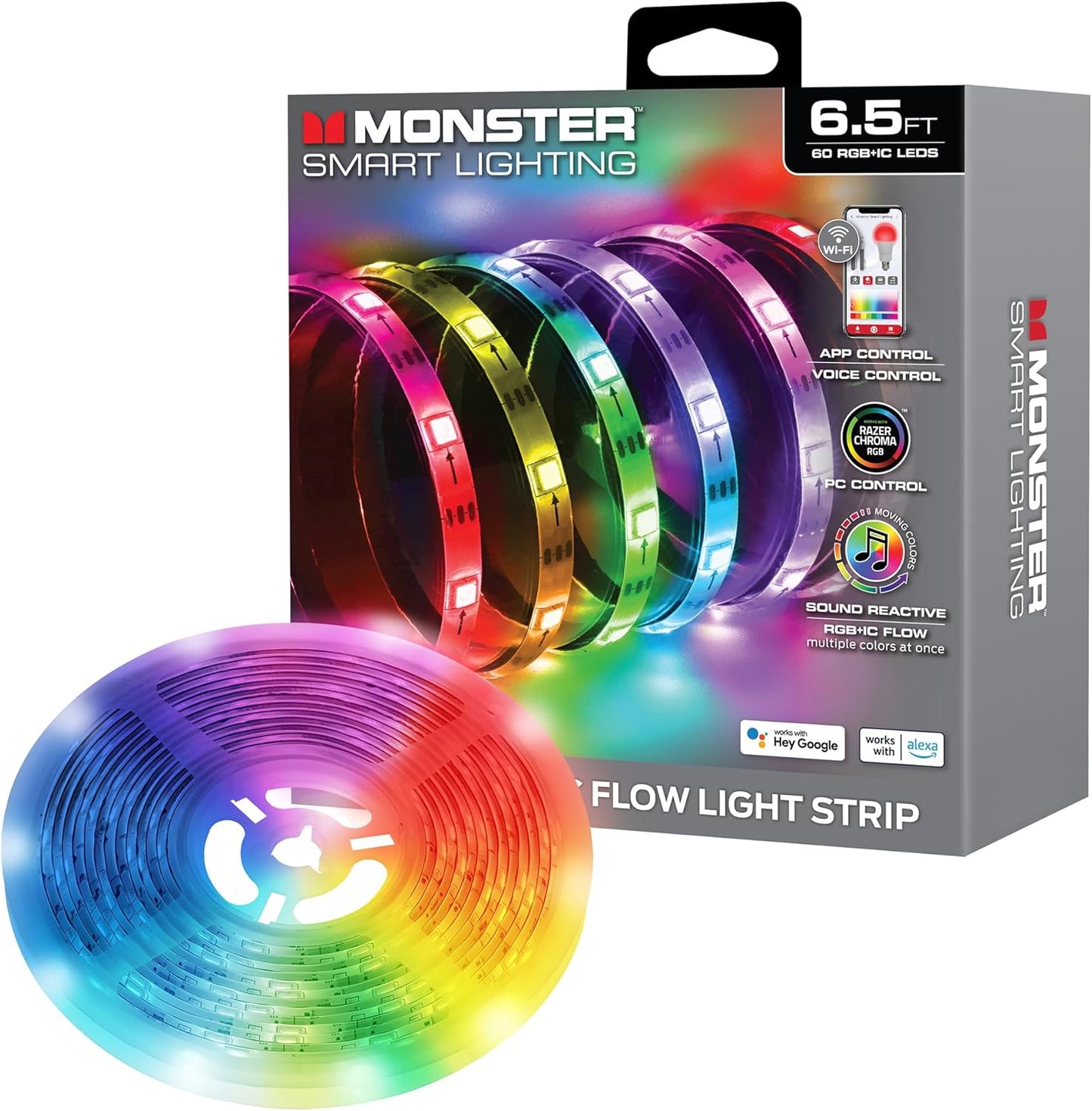 Monster Smart 6.5ft Indoor Multi-Color Light Strip, Sound Reactive, Razer Chroma