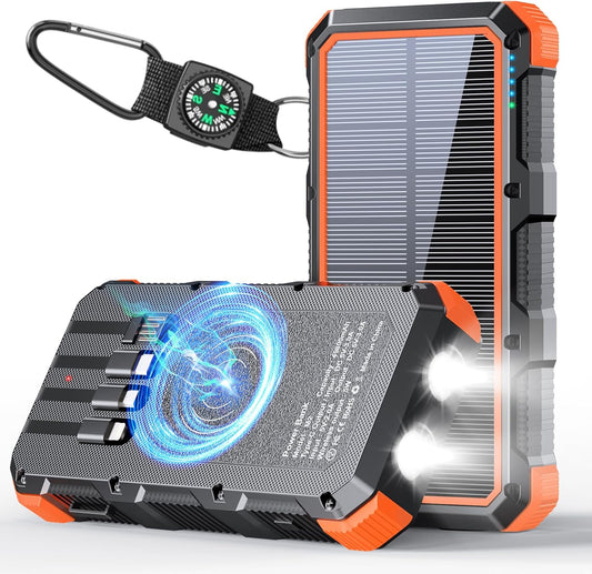 Sonskynlaaier Kragbank 49800mAh Koordlose Laaier QC 3.0 Vinnige Laai Kragbank 8 Uitsette 4 Insette Sonskyn Draagbare Laaier Versoenbaar met Alle Mobiele Toestelle, SOS/Strobe/Sterk Flitsligte (oranje)