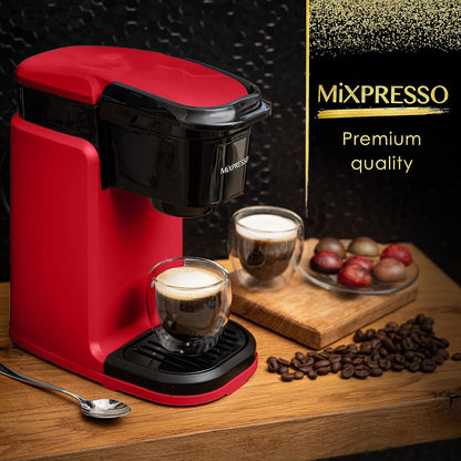 Mixpresso Enkelkoppie Koffiemaker, Persoonlike Enkelbedien-Koffiebroumasjien, Versoenbaar met Enkelkoppies, Vinnige Brou-Tegnologie, Een-Raak Funksie Rooi Koffiemaker, 355ml Enkelkoppie Koffiemaker