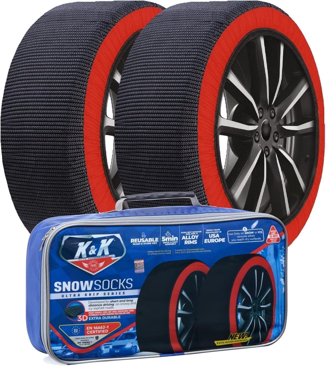 Snow Socks for Tires Pro Series Ultimate Grip Snow Traction Device - Cars/SUVs Winter Emergency (4XLarge)