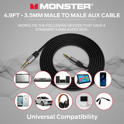 Monster Gen2 Essentials Oudiokabel 3.5mm Manlik-na-Manlik Aux-koord vir Kar, iPhones, Oorfone, 1.5m Duraflex-omhulsel, Vergulde Koppelaars, Uitstekende Klankgehalte en Duursame Kabel
