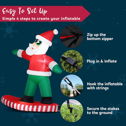(6FT) Tall Christmas Inflatables Decorations Snowboarding Santa, Blow Up Yard Build-in LED Decor