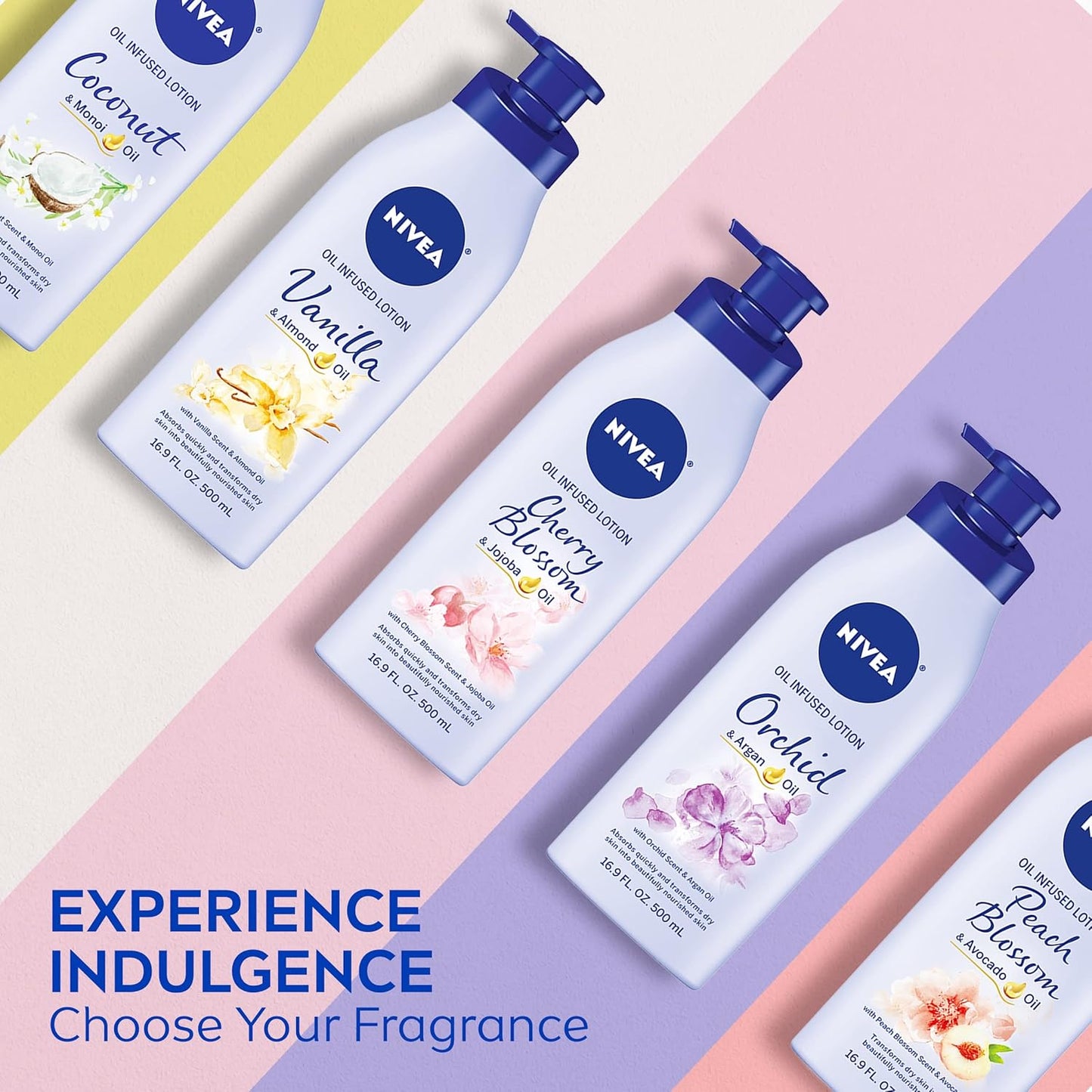 NIVEA Oil Infused Cherry Blossom and Jojoba Oil Body Lotion for Women, Fast-Absorbing and Non-Greasy Cherry Blossom Scented Lotion Moisturizes for 48 Hours, 16.9 Fl Oz Pump Bottle - (2PK)