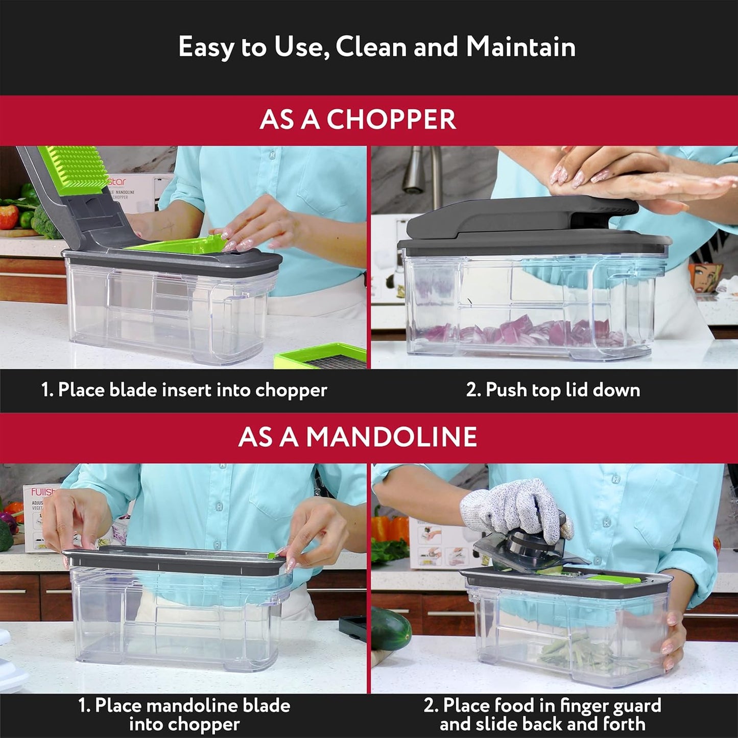 Hachoir à légumes et mandoline tout-en-un Fullstar pour cuisine - Râpe à fromage, coupe-frites, trancheuse à fromage - Spiraliseur manuel bonus inclus (6 en 1, gris/vert)
