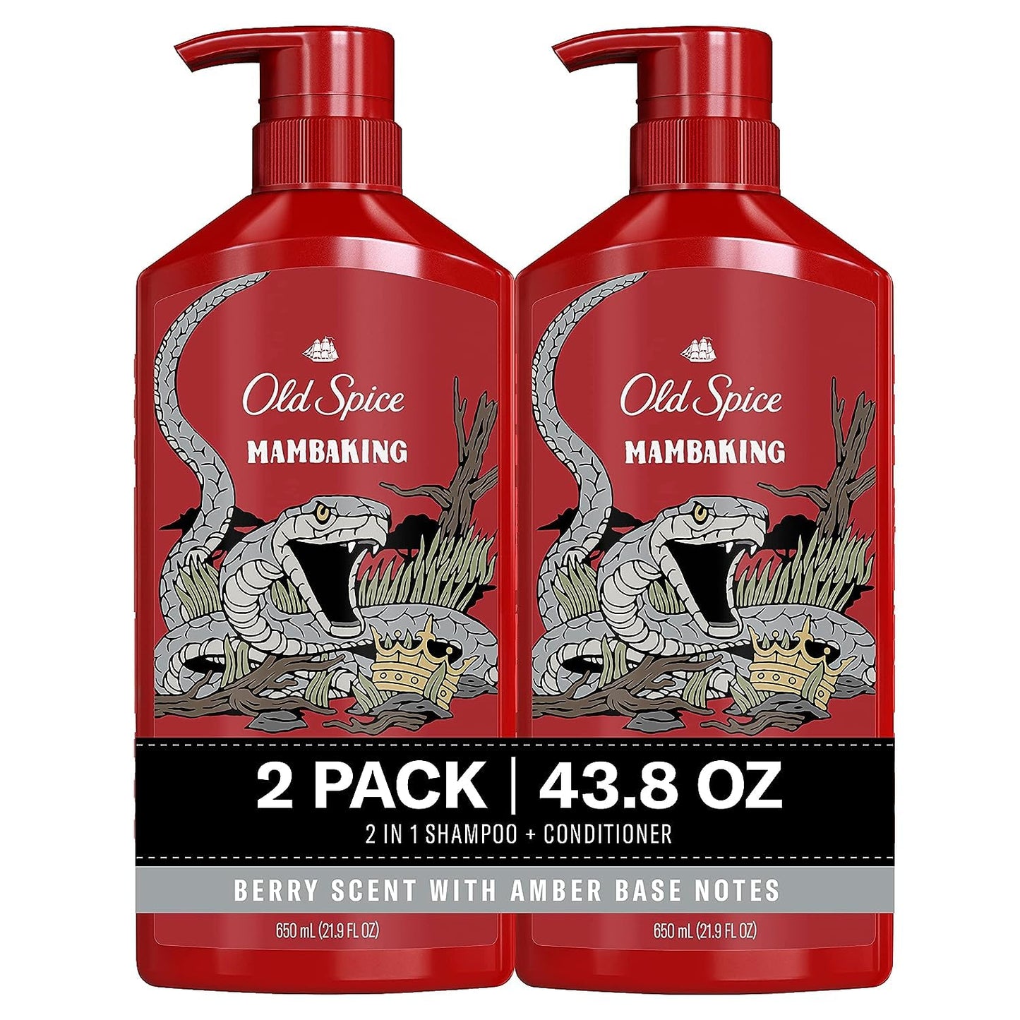 Old Spice MambaKing 2-in-1 Shampoo and Conditioner Set for Men - Berry Scent w/ Amber Base Notes (Twin Pack)