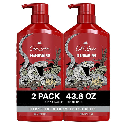 Old Spice MambaKing 2-in-1 Shampoo and Conditioner Set for Men - Berry Scent w/ Amber Base Notes (Twin Pack)