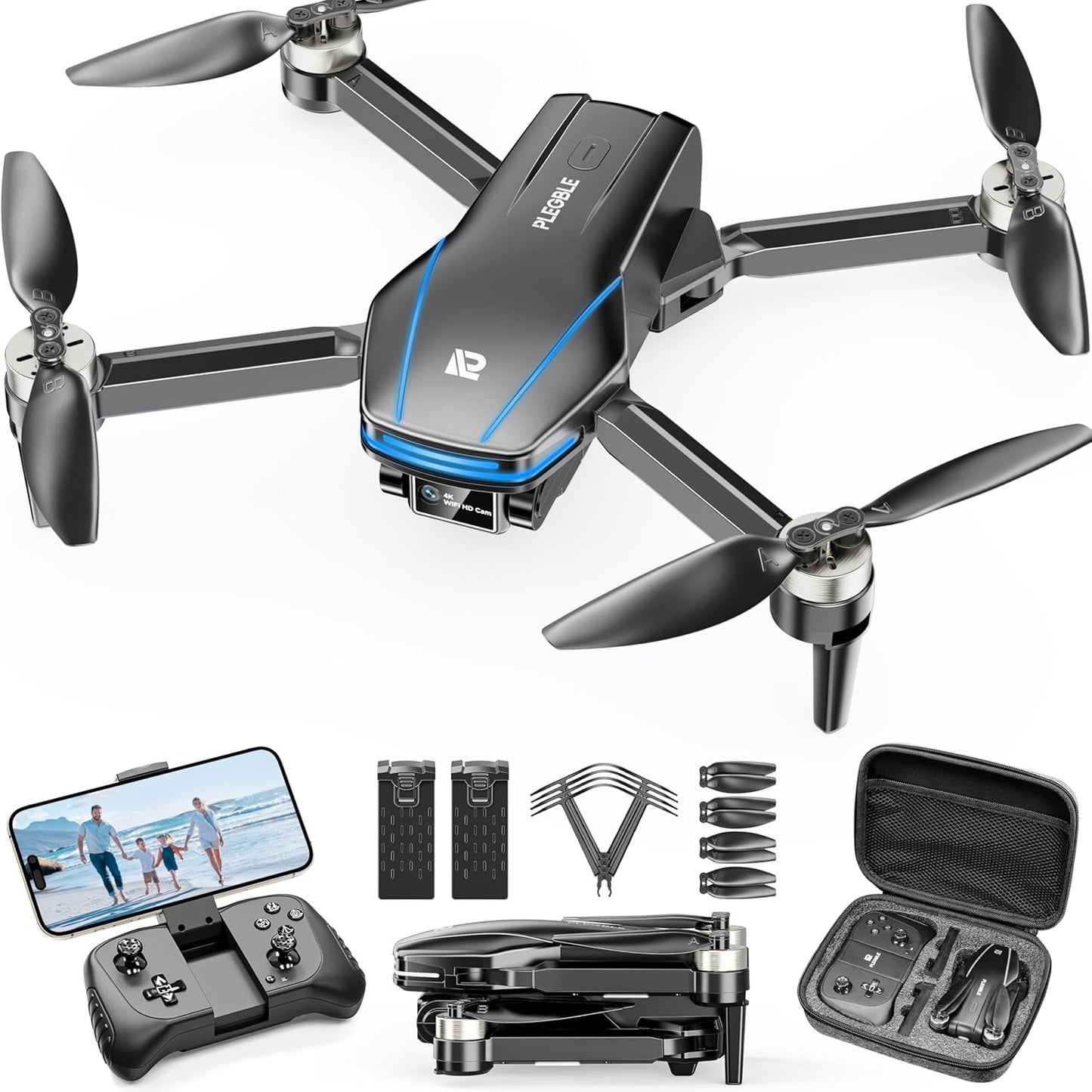 Drone w/ Camera 4K Brushless Motor Mini Foldable RC Drones Propeller Guards Voice Control, Anti-Lost Alarm
