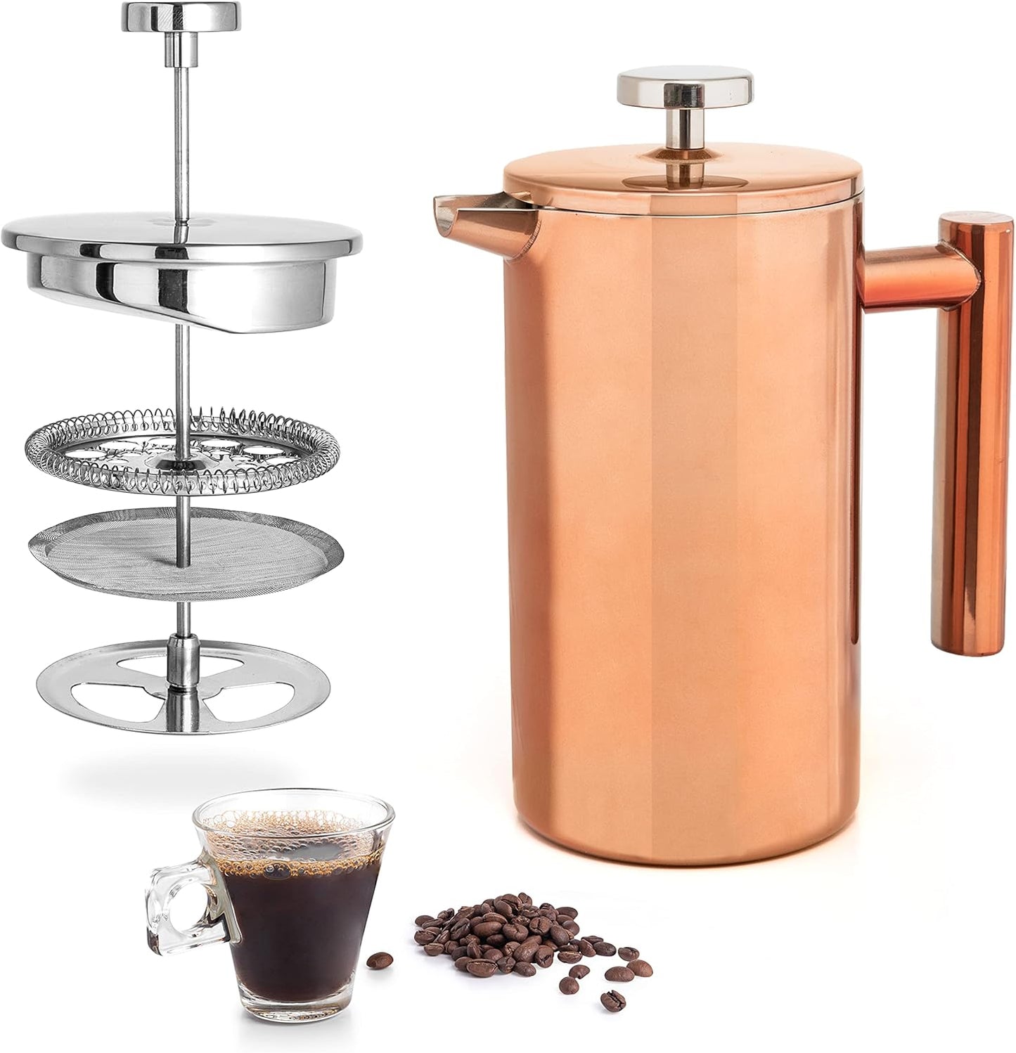 Mixpresso Vlekvrye Staal Franse Pers Koffiemaker 26 Oz 770 ml, Dubbelwand Geïsoleerde Franse Pers Vlekvrye Staal, Maklik Skoon Teebrouer, Maklik Druk Duursame Metaal Koffiepers