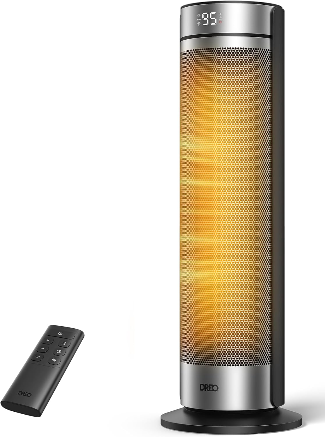 23" Ruimteverwarmer vir Groot Kamers Binnegebruik, 8 Veiligheidsbeskerming Toring, 70° Ossillasie, PTC Keramiek m/ Termostaat en Afstandbeheer, Stil, 12H Tydhouer - Silwer