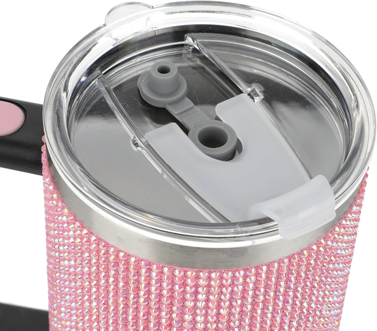 Insulated Stainless Steel Tumbler w/ Reusable Straw & Leak-Proof Lid Easy Carry Handle 40oz (Pink Rhinestones)